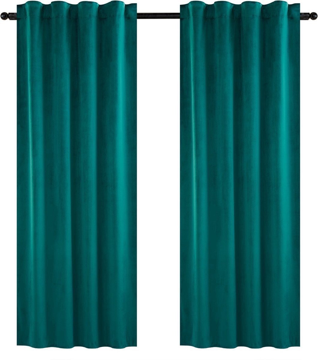Velox Set van 2 Gordijnen Verduisterend - met Plooiband & Isolerend - Gordijnroede, Gordijn - 140x245 cm - Fluweel - Donkergroen
