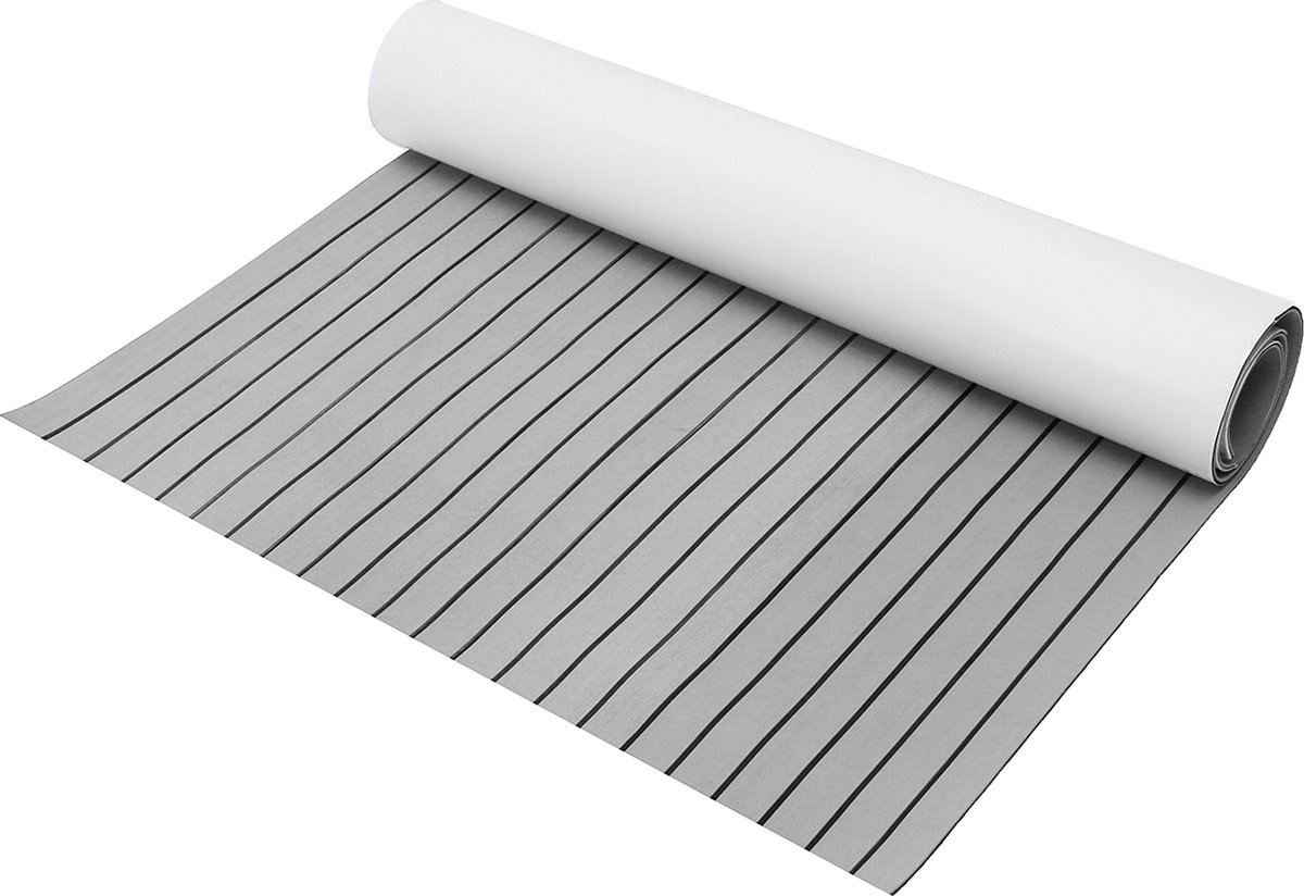 SONNENH Zelfklevende EVA bootvloer mat 240 x 120 x 0,6 cm - lichtgrijs/zwart - antislip teak look