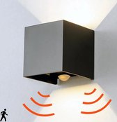Wandlamp met sensor - buitenlamp - 2700K - Zwart - bewegingssensor - dag en nacht sensor - Kubuslamp - Industrieel - Aluminium