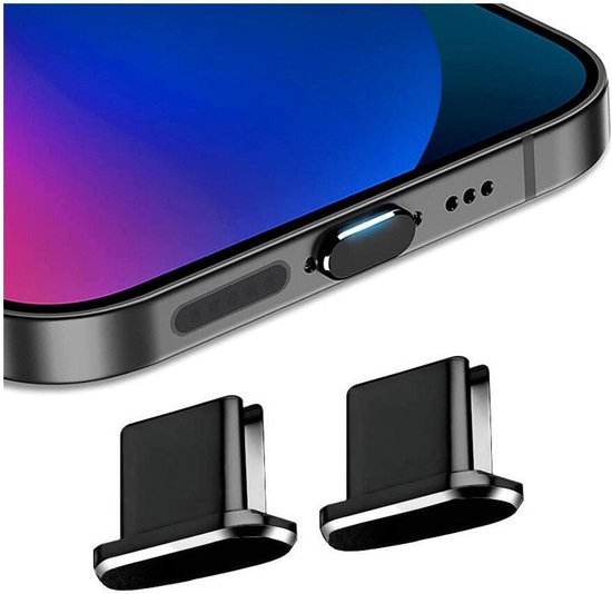 USB-C Stofdichte Plug Dopje voor iPhone 15/16, iPhone 15/16 Plus, iPhone 15/16 Pro en iPhone 15/16 Pro Max (2-Pack) - Kapje voor iPhone 15/16-Series tegen Stof en Vuil - Duo Pack Zwart