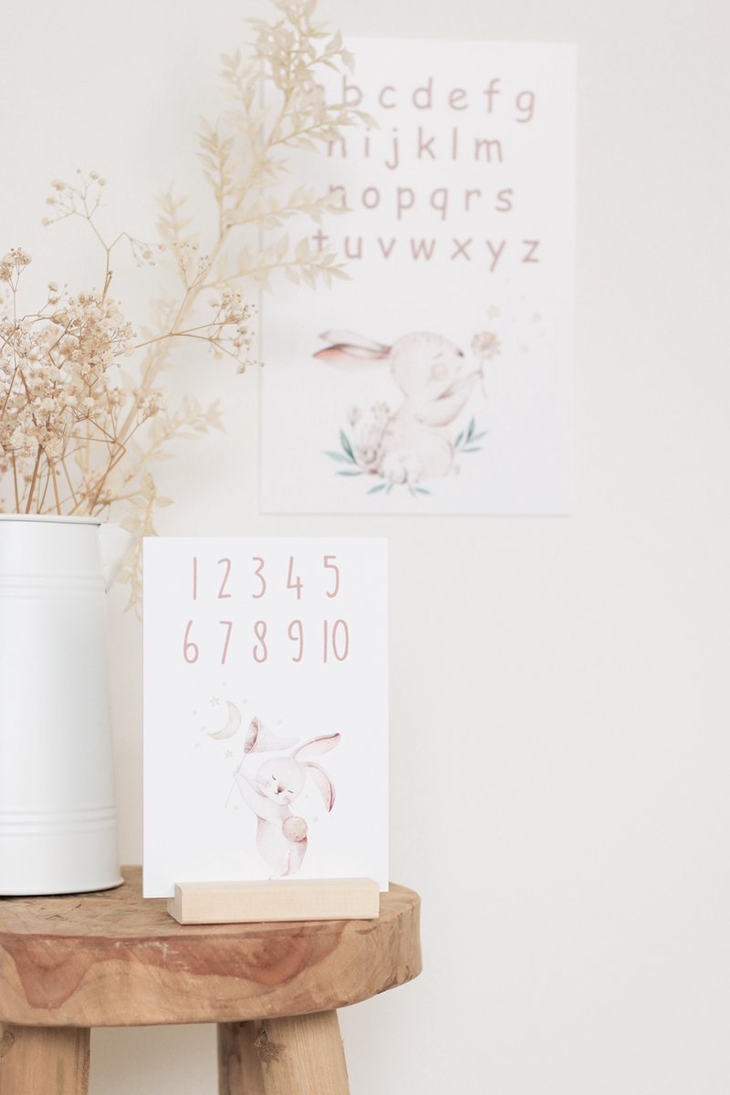 abc educatief - wandbord - decoratie kinderkamer - babykamer wandbord - alfabet - konijn - dieren- leren tellen