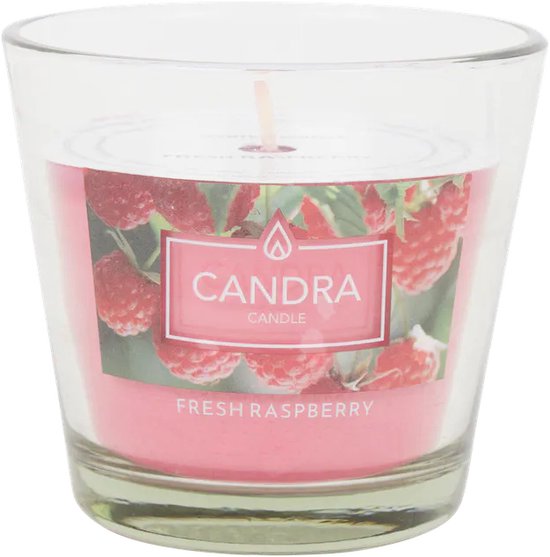 Candra Candle - Geurkaars in Glas - fresh raspberry - Fresh Cotton - Medium - 9 cm x 8.2 cm