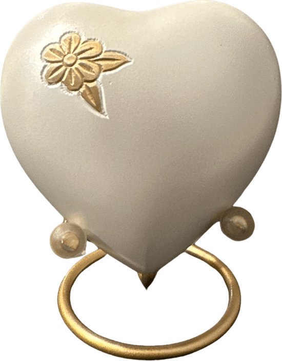 Assieraad-winkel | Mini urn hart bloem | Parelmoer bloem | Messing urn | Urn | Mini urn | Crematie urn | Hartjes urn | Witte urn | Bloem urn |