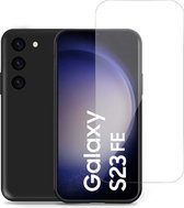 Geschikt voor Samsung Galaxy S23 FE - Hoesje + Screenprotector – Gehard Glas Cover - Suède Case Zwart