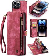 Caseme - Geschikt voor iPhone 14 Pro Max - Vintage 2 in 1 portemonnee hoes - Rood