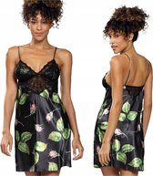 Hoogwardige satijn chemise - bloemenprint - Flowers M