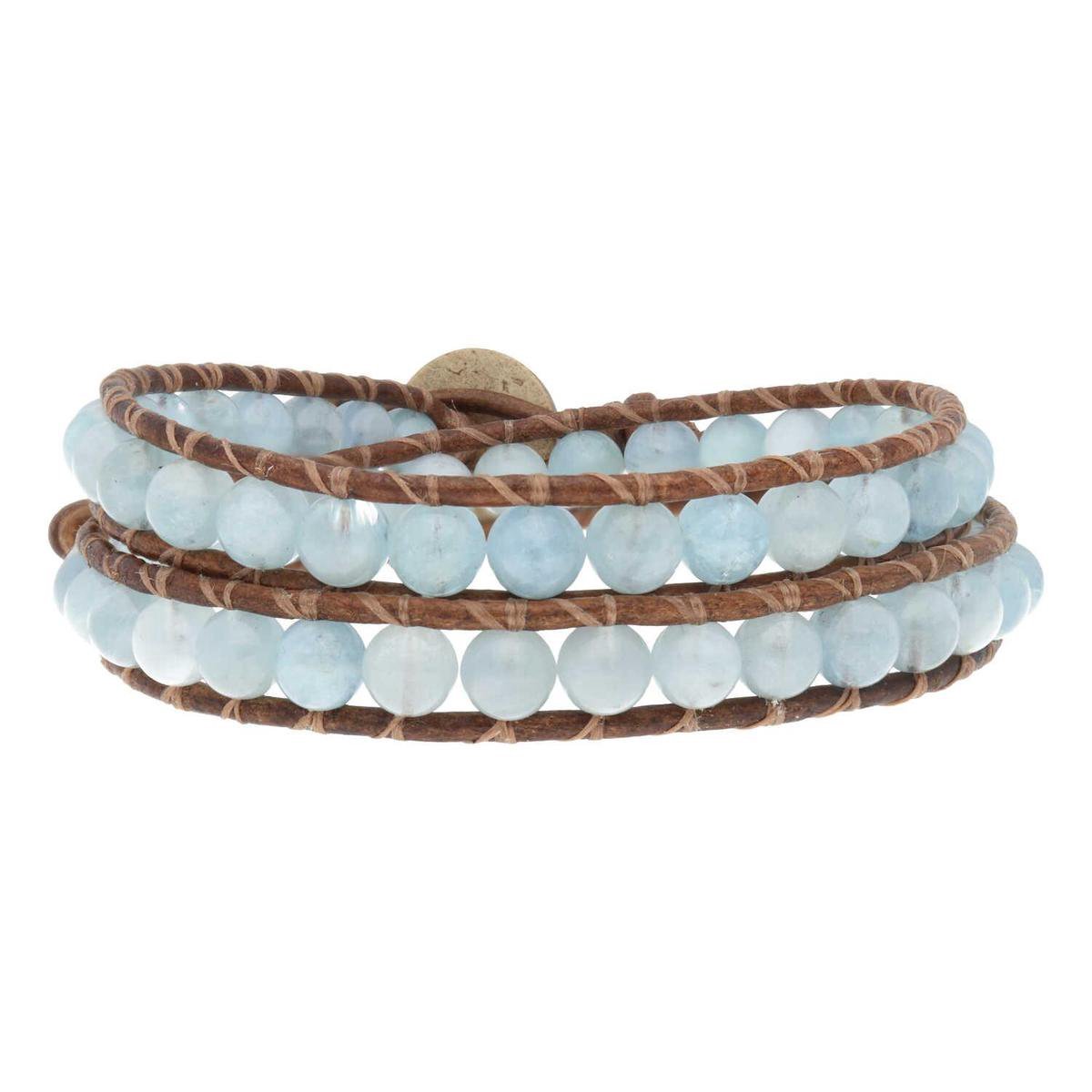 Bela Donaco Wikkelarmband Blue Jeans B6 ‚Äì Blauw - Aquamarijn - leer - Sterling Zilver