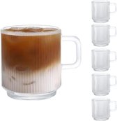 latte macchiato-glazen met handvat, verticale strepen, koffieglas/theeglas, houdt lang warm, perfect voor latte, cappuccino, dranken, 6 stuks, 350 ml