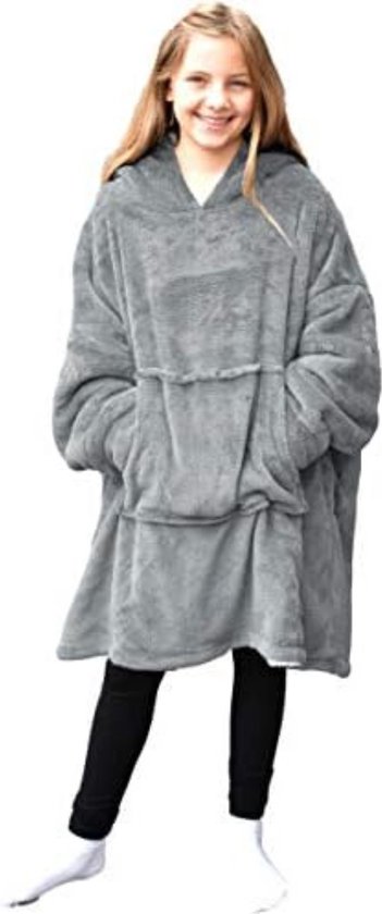 Hodie Deken Met Mouwen - Hoodie Deken Kinderen - Lichtgrijs