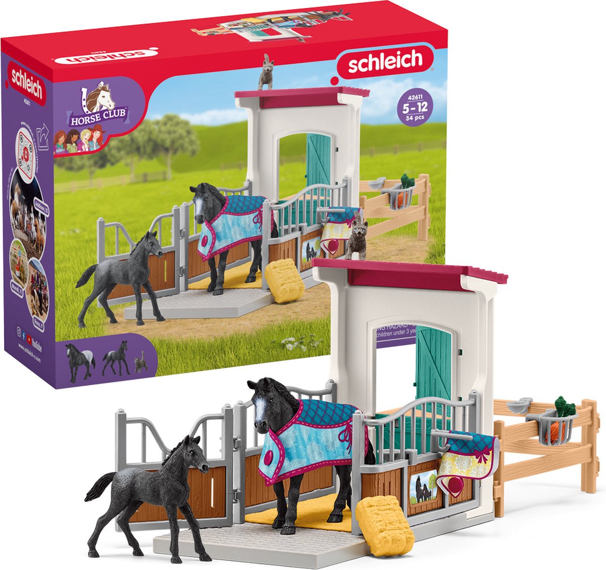 schleich HORSE CLUB - Paardenbox - met Merrie & Veulen - Afneembaar Zadel & Hoofdstel - Paarden Speelgoed - Kinderspeelgoed — afbeelding 9