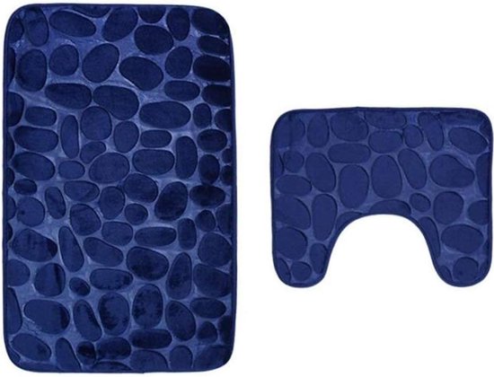 2 stuks antislip standaard badmatten set ademend traagschuim badtapijten aangenaam zacht water absorberend toilet badkamer tapijt antislip standaard ondersteuning (donkerblauw)