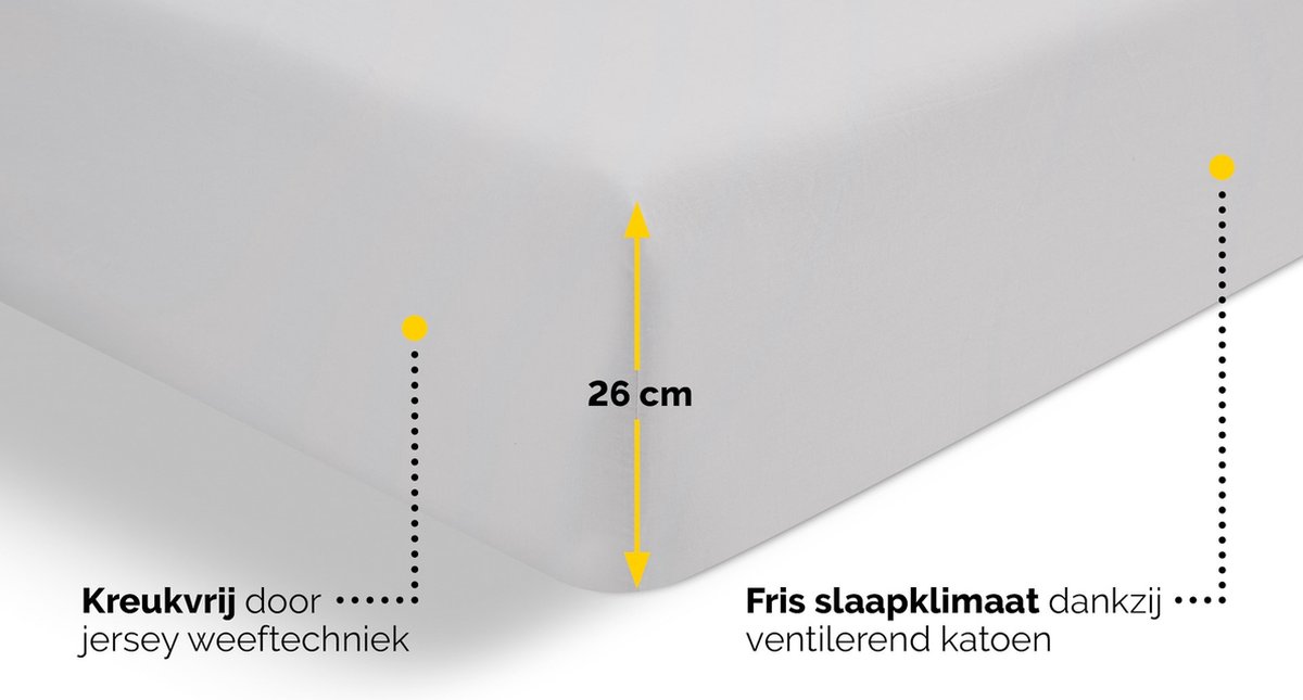 Beter Bed Select Jersey Hoeslaken - 160 x 200/210/220 cm - 100% Katoen - Matrasbeschermer - Matrashoes - Off-White