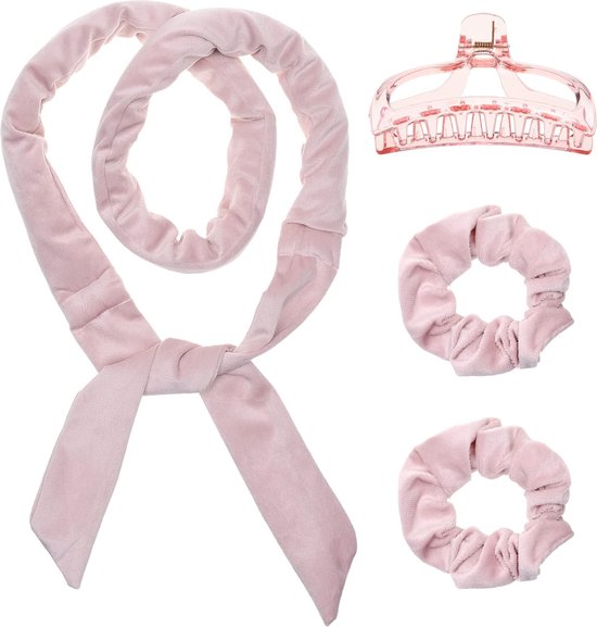 Foto: No heat haarkruller hoofdband set lang velours haar wikkel krullint waarin je kunt slapen zachte hittevrije styling tool kit wordt geleverd met haarclip en scrunchies voor vrouwen