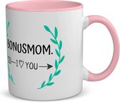 Akyol - bonusmom i love you koffiemok - theemok - roze - Mama - de liefste bonusmoeder - moeder cadeautjes - moederdag - verjaardag - geschenk - kado - 350 ML inhoud