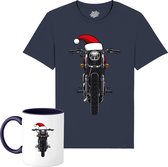 Kerstmuts Motor - Foute kersttrui kerstcadeau - Dames / Heren / Unisex Kleding - Grappige Kerst Outfit - T-Shirt met mok - Unisex - Navy Blauw - Maat L