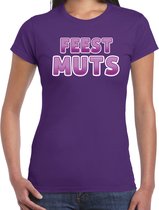 Bellatio Decorations verkleed t-shirt voor dames - Feest muts - paars - carnaval S