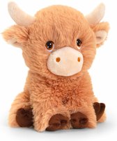 Keel Toys pluche koe met hoorns knuffeldier - bruin - zittend - 18 cm - Luxe Eco kwaliteit knuffels