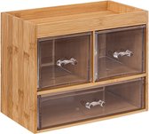 5Five bureau organizer - 3 lades - 24 x 20 cm - bamboe/kunststof - kantoor/hobby opbergen