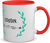 Akyol - cousin i love you koffiemok - theemok - rood - Neef - de liefste neef - verjaardag - cadeautje voor neef - neef artikelen - kado - geschenk - 350 ML inhoud