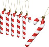 Kerstdecoratie, 6 stuks zuurstokken kerstboom glitter hangers, kerstboomversiering hangende kerstdecoratie voor kerstdecoratie (rood en wit)