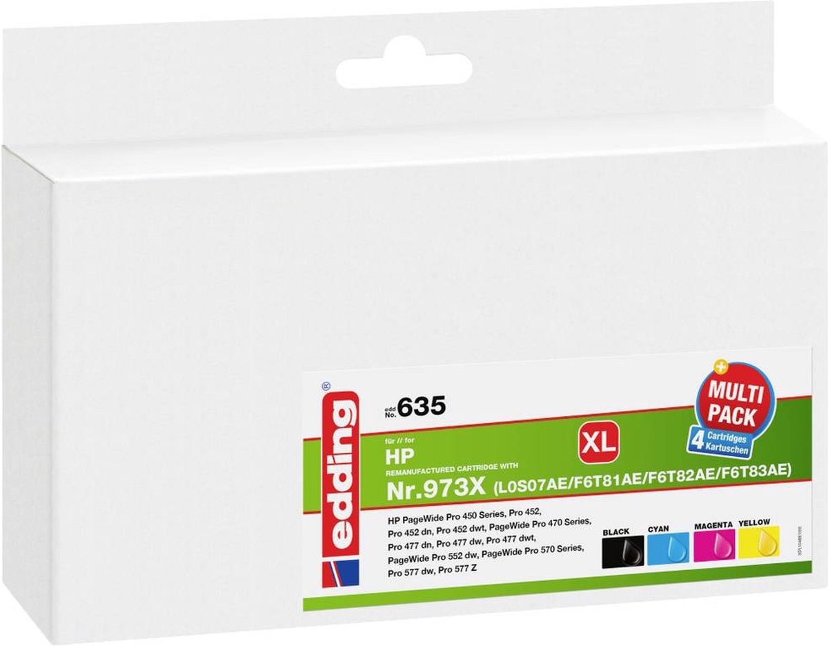 Edding EDD-635 inktcartridge 4 stuk(s) Compatibel Zwart, Cyaan, Magenta, Geel