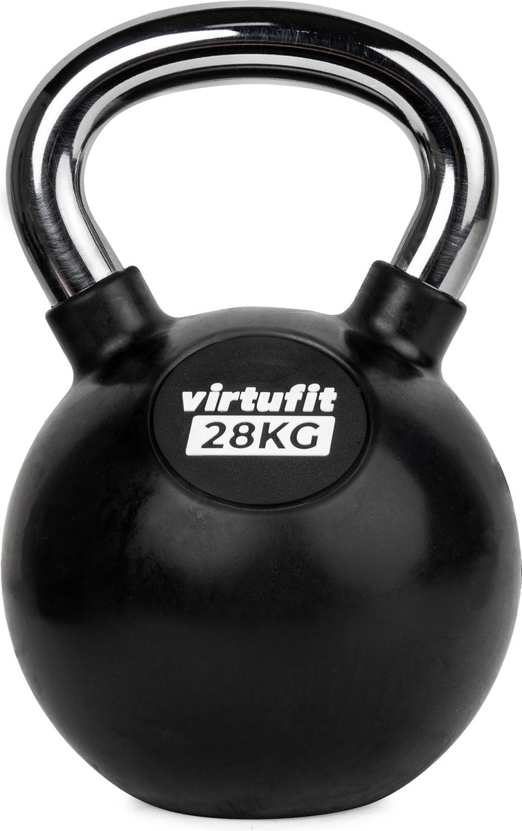 VirtuFit Kettlebell - Rubber/Chroom - 28 kg - Zwart - Sport Gewicht - Duurzaam Design - Ergonomische Handgreep - Geschikt voor CrossFit & Fitness - Conditietraining – foto 2