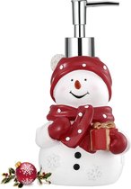 Sneeuwpop zeepdispenser, 450 ml hars zeepdispenser, kerstdecoratie, lotion, pompfles, vloeibare zeephouder met ABS-pomp, navulbaar, afwasmiddeldispenser voor badkamer, keuken, sneeuwpop