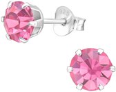 Joy|S - Zilveren oorknoppen - rond 6 mm - magenta roze kristal - oorbellen