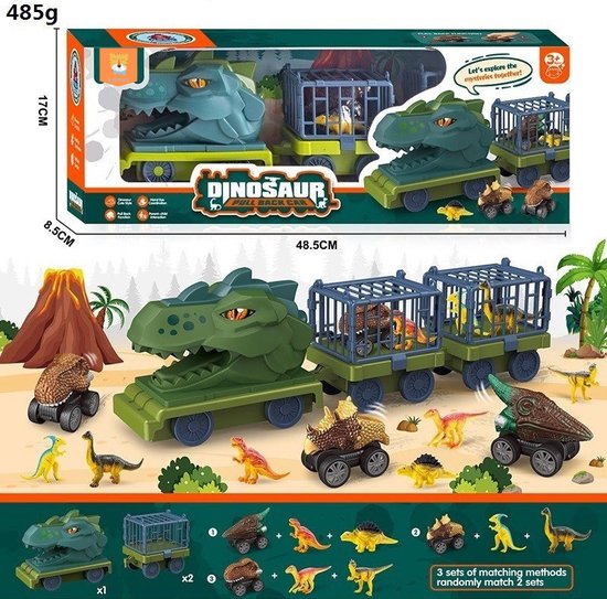 Sternstunde Dinosaurus Katapult Auto - Vrachtwagen Speelgoed Autotransporter Speelgoed Met 2 Mini-Auto'S Van Metaal Voor Kinderen Van 3-6 Jaar, Voor Het Opbergen Van Maximaal 5 Voertuigen (Blauw