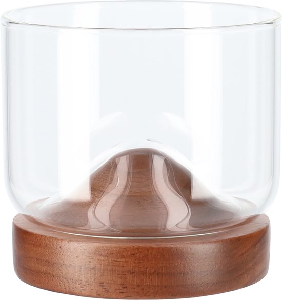 Aretica Whiskey glas op een houten onderzetter - Whiskey glas inclusief onderzetter - Bruin - Geschenk set - Luxe verpakking