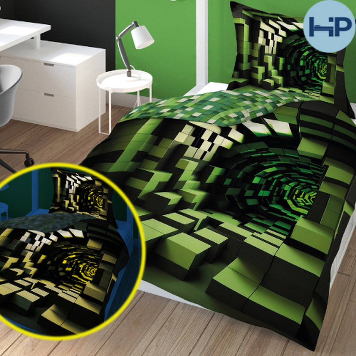 Glow in the dark dekbedovertrek Minecraft - katoen - eenpersoons - 140x200 cm - 70x80 cm - kussensloop