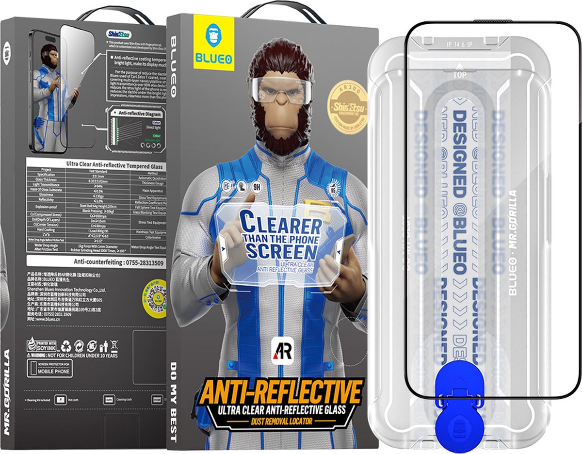 BLUEO Ultra Clear Glasfolie - Screenprotector Geschikt voor iPhone 15 | iPhone 14 Pro (6,1 inch) - met Installatie Kit