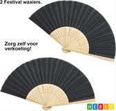 *** 2 Festival Handwaaiers - Festival, Spaanse & Chinese - 41 x 22 cm - Hout - Perfect voor Verkoeling - van Heble® ***