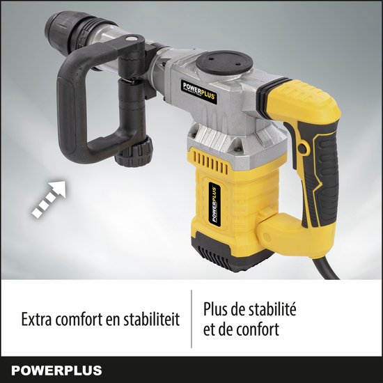 Grijze en gele breekhamer met extra comfort handgreep.