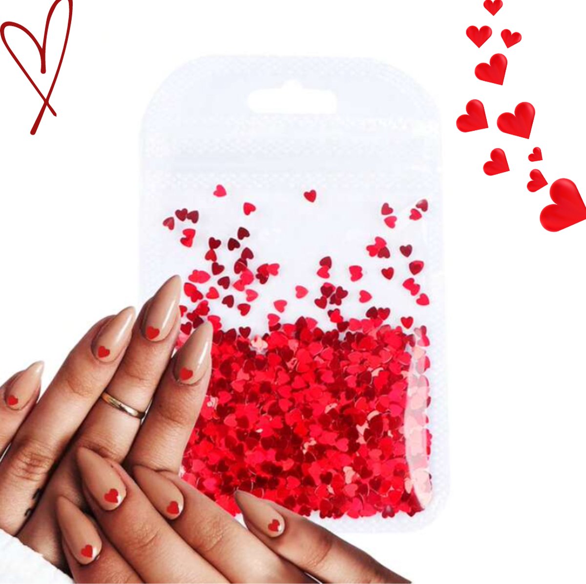 Goedkoopste GUAPÀ® Nail Art Decoratie | Nagel Pailletjes | Rode Hartjes Glitters | Nagel versiering | 3D Nail Art stickers | Nagel Glitters | Hartjes Rood Glitters