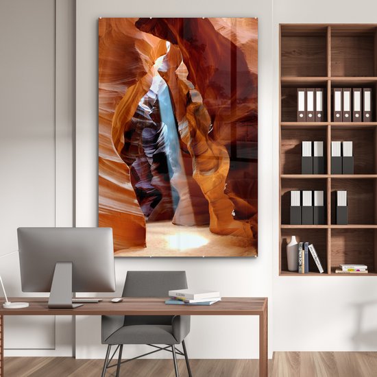 Peinture sur verre - La lumière du soleil à travers les crevasses étroites de l'Antelope Canyon - 120x180 cm - Peintures sur verre acrylique - Photo sur Glas