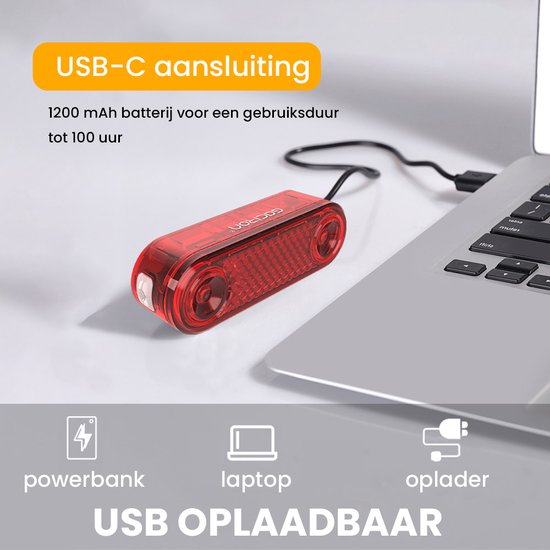 Gaciron - Achterlicht Fiets LED - Intelligent Remlicht - 60 lumen - USB Oplaadbaar - Bevestiging bagagedrager & zadel — afbeelding 3