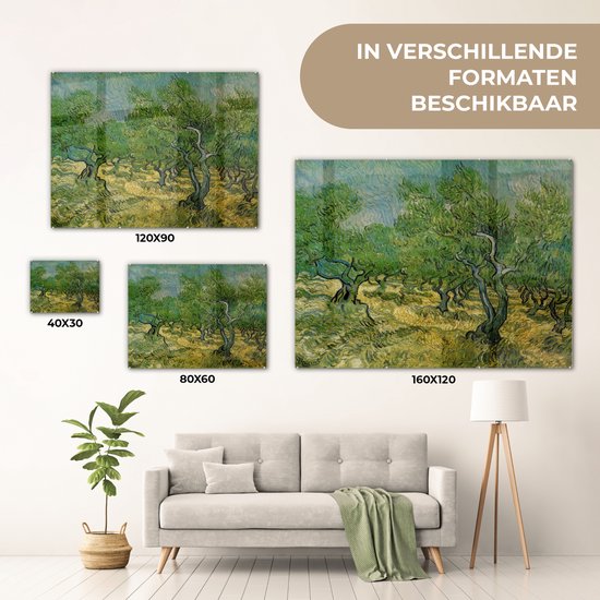 MuchoWow® Peinture sur verre 160x120 cm - Peinture sur verre acrylique - Oliveraie - Vincent van Gogh - Photo sur verre - Peintures