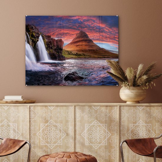 Peinture sur verre - Photo sur verre - Islande - Cascade - Berg - Verre acrylique - Décoration murale - Peinture cascade - Peinture sur verre - 80x60 cm - Décoration murale