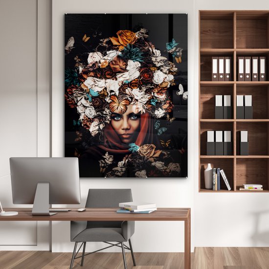 Peinture sur Verre - Fleurs - Papillon - Femmes - Foulard - 120x160 cm - Peintures sur Verre Peintures - Photo sur Glas