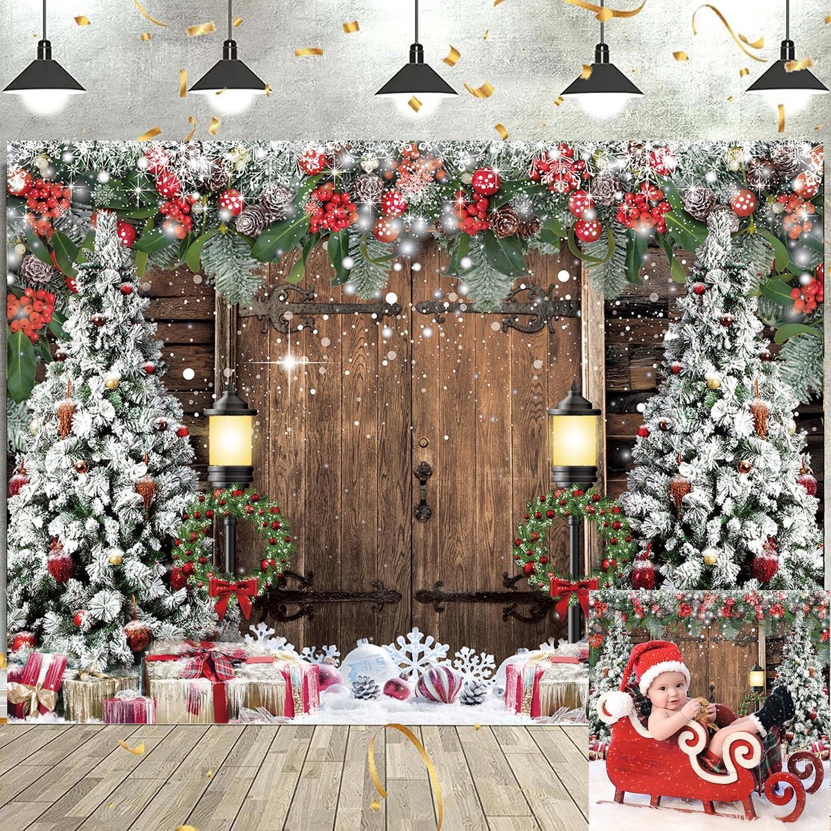 Toile De Fond Noël Maison Pain D'épices - 2,1 X 1,5 M - Motif Flocons Et Bonhommes - Décoration Fête, Photo, Vidéo