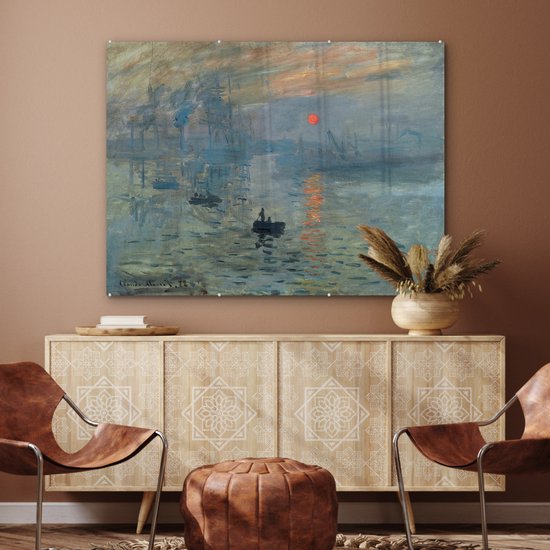 MuchoWow® Peinture sur verre - Le Soleil Levant - Peinture de Claude Monet - 120x90 cm - Peintures sur verre acrylique - Photo sur Glas