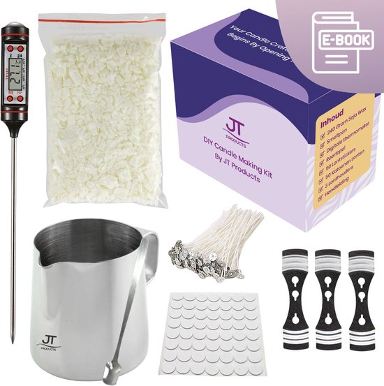 JT Products Kaarsen Maken Set - 240 Gram Soja Was - E-book - Starterspakket - Kaarsen Maken Voor Volwassenen - Candle Making Kit - Zelf Kaarsen Maken - DIY - Creatief - Soja Wax - Kerst Cadeau