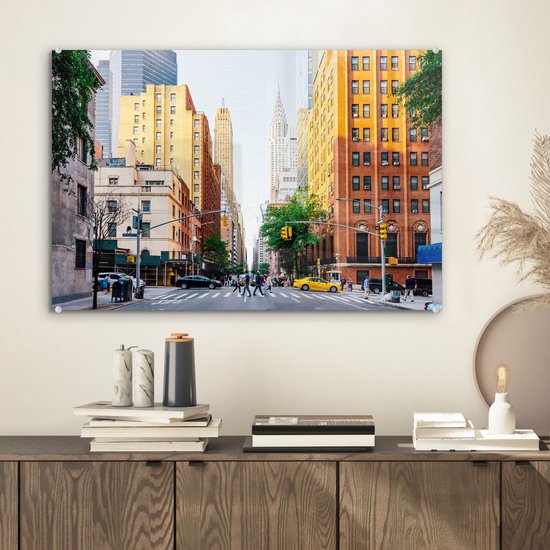 MuchoWow® Peinture sur verre 60x40 cm - Peinture sur verre acrylique - Traverser la rue à New York - Photo sur verre - Peintures