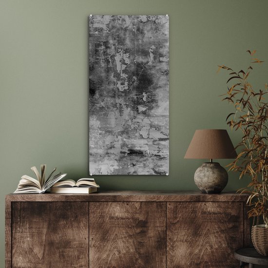 MuchoWow® Peinture sur Verre - Zwart - Pierre - Wit - Industriel - 40x80 cm - Peintures sur Verre Peintures - Photo sur Glas