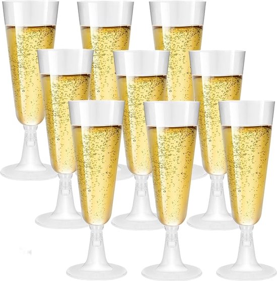 5 Plastic Champagnefluiten Wegwerp, Gouden Glitter Plastic Champagneglazen Voor Feesten