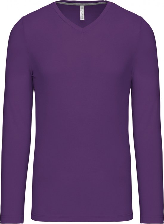 Kariban Herenshirt met lange mouwen en V-hals Purple - M