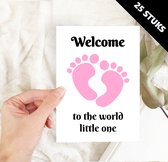 Baby geboortekaartjes ansichtkaarten welcome little one roze meisjes voetjes - 25 stuks A6 formaat enkele kaart excl. envelop - groothandel wholesale cadeau wenskaarten