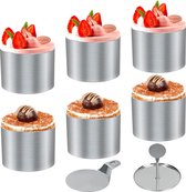 Set van 6 dessertringen en voedselringen, voedselringen, kleine roestvrijstalen mousseringen, diameter 7,5 cm, ronde moussering, geschikte dessertring/voedselring voor desserts, taarten, doe-het-zelf
