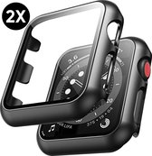 Hoesje geschikt voor Apple Watch Serie 1 / 2 / 3 - 42 mm Screen Protector - Podec Full Cover Hard Case - Zwart - 2 Stuks